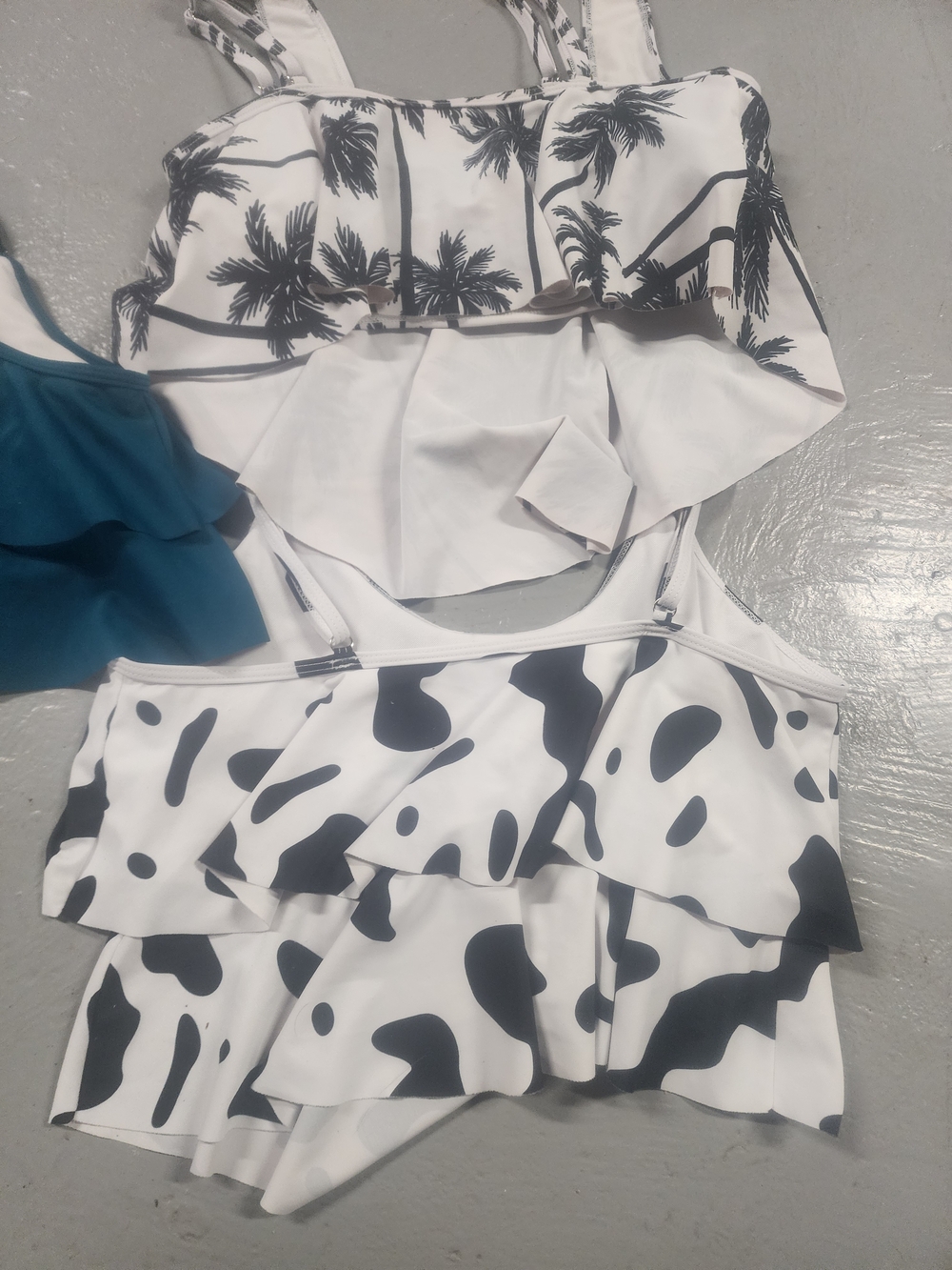 Trio of Flounce Swim Tops - Teal and Black/White Prints - Picture 6 of 8